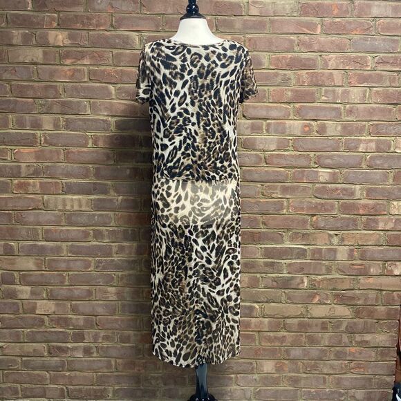 Cha Cha Vente Cheetah Short Sleeve Sheer Tunic Top Size Large NEW - Picture 6 of 9